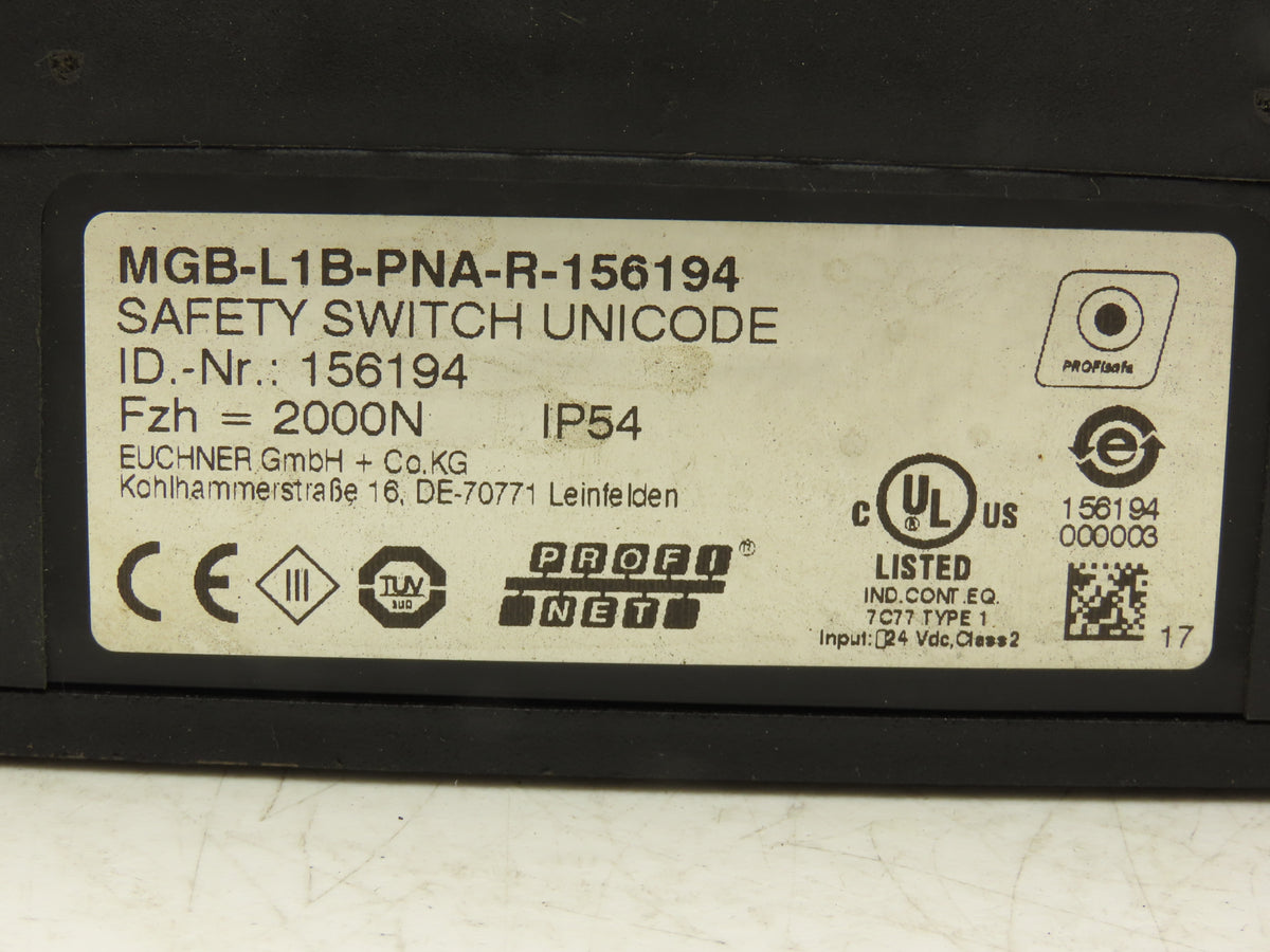 Euchner MGB-L1B-PNA-R-156194 Guard Locking/Guard-Lock-Monitoring System W Handle