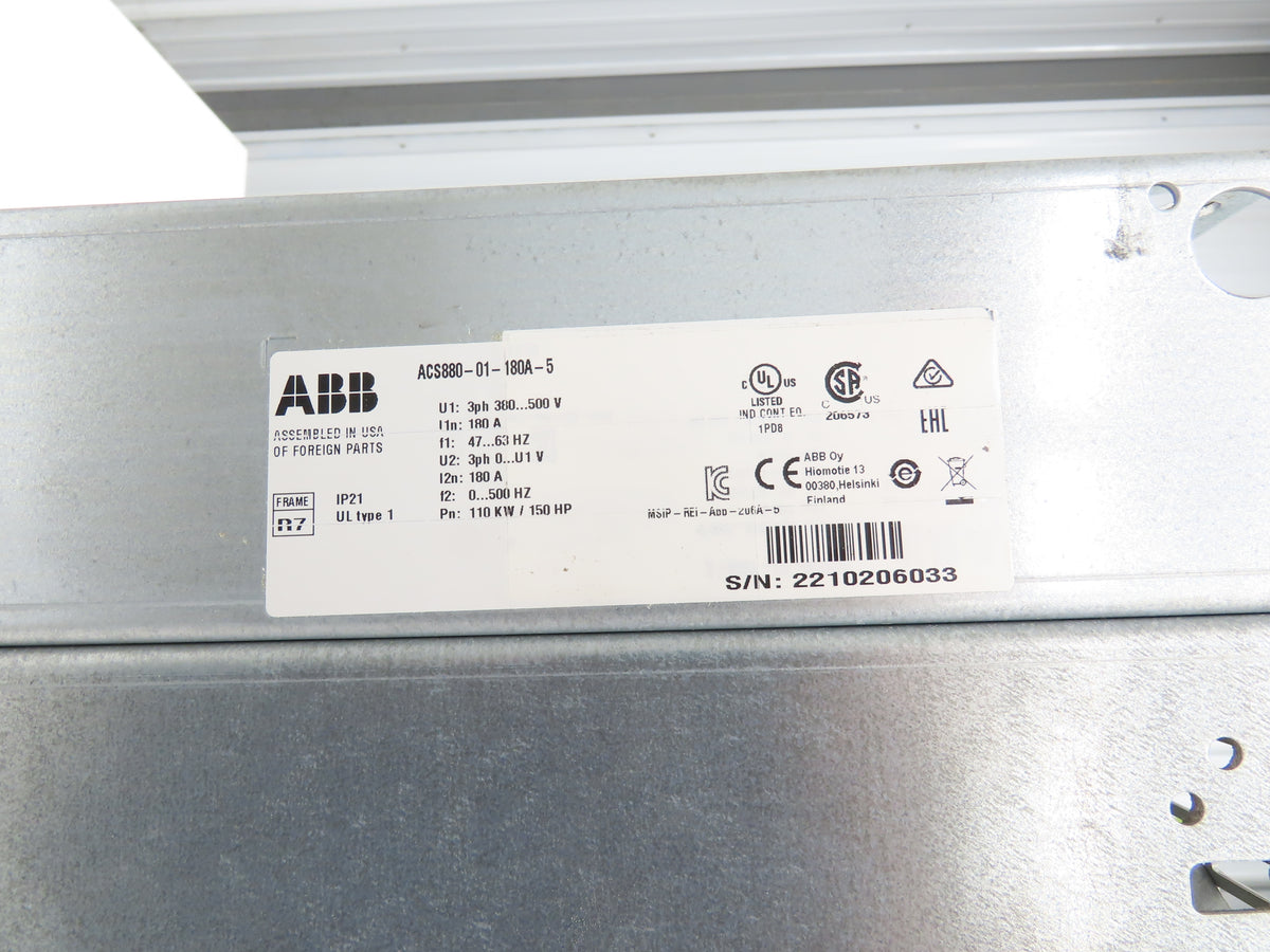 ABB ACS880-01-180A-5 Variable Speed Inverter Drive VFD 150 Hp 180 A 380-500V 3Ph