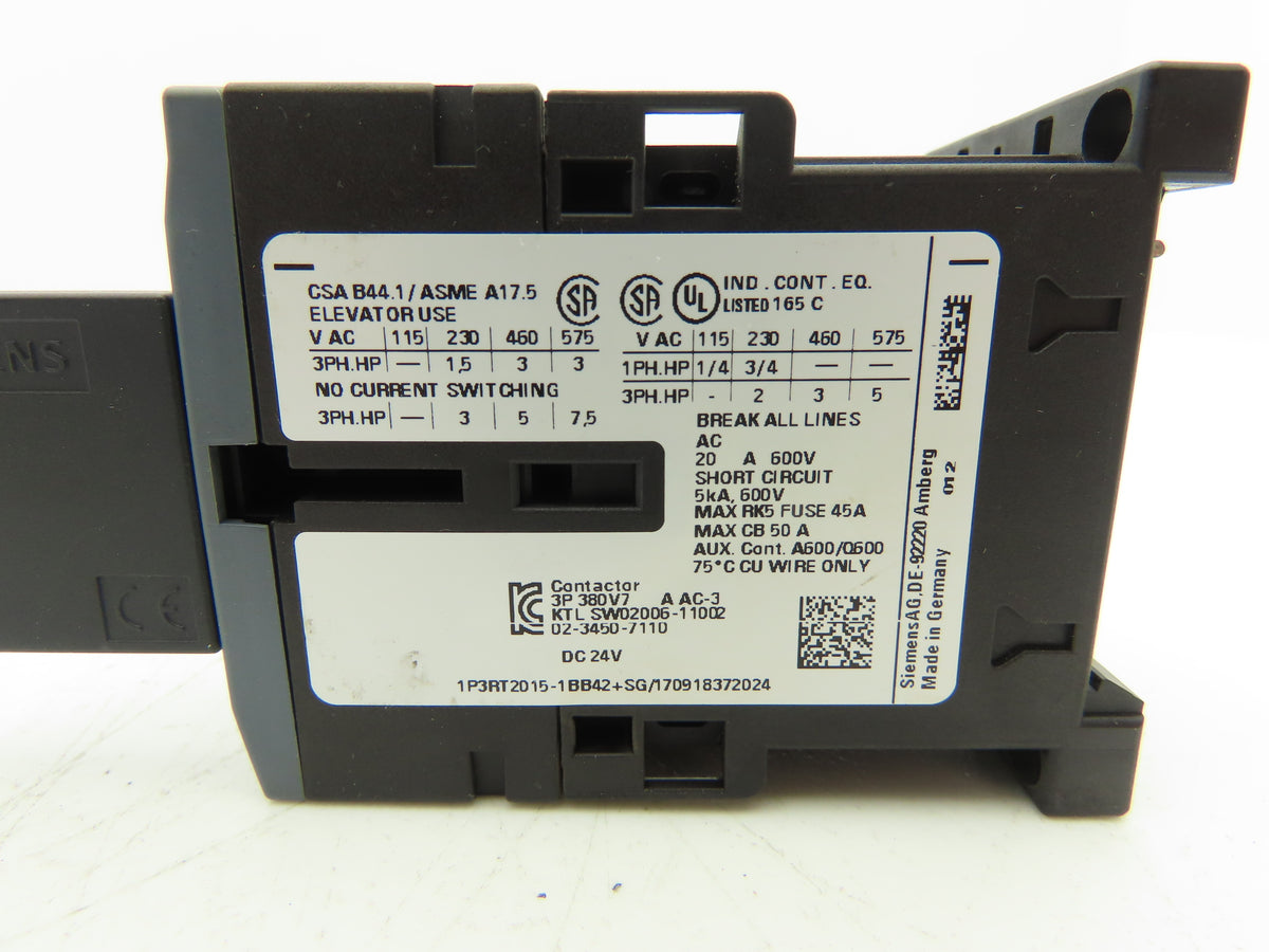 Siemens 3RT2015-1BB42 Contactor 3kW w/3RT2916-1DG00 Surge Suppressor Lot of 3