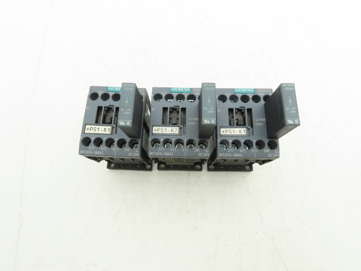 Siemens 3RT2015-1BB42 Contactor 3kW w/3RT2916-1DG00 Surge Suppressor Lot of 3