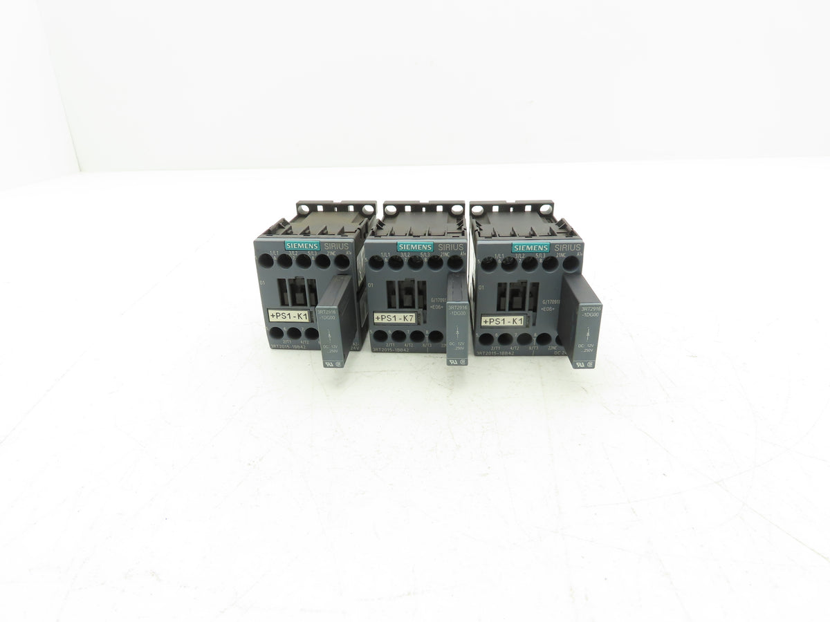 Siemens 3RT2015-1BB42 Contactor 3kW w/3RT2916-1DG00 Surge Suppressor Lot of 3