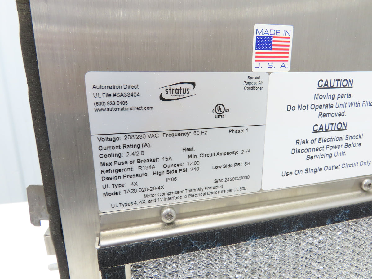 Stratus TA20-020-26-4X Enclosure AC Air Conditioner 2700 BTU 230V 1PH Stainless
