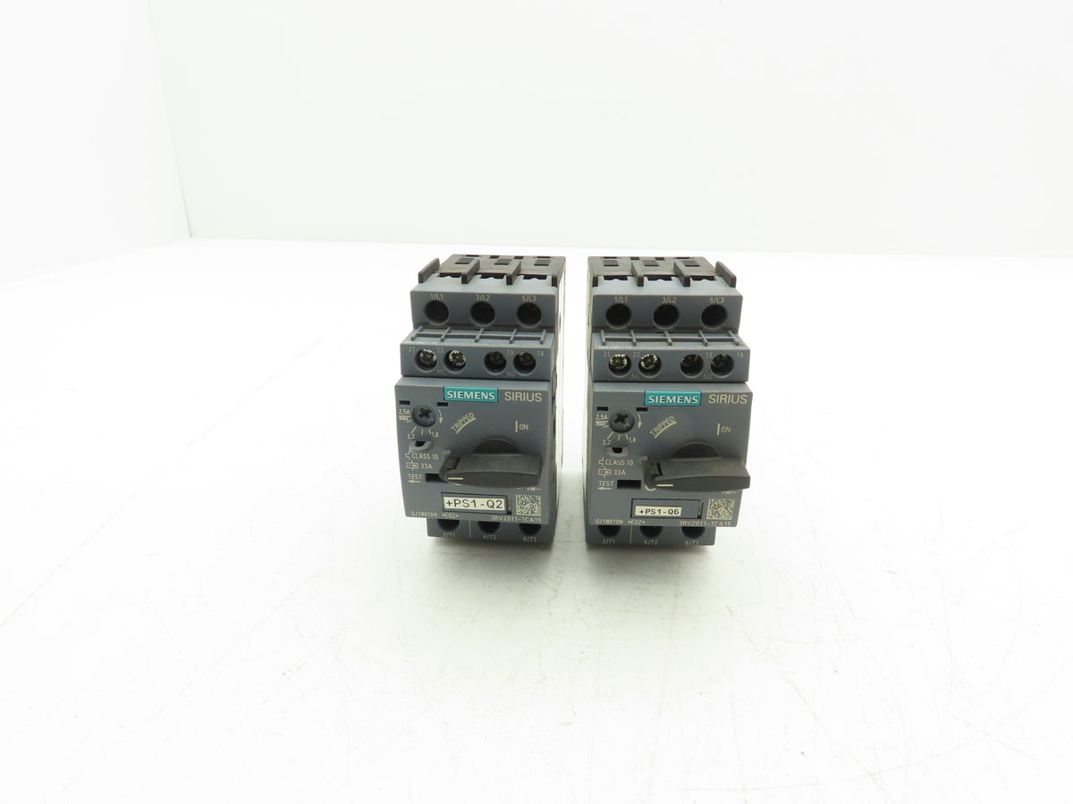Siemens 3RV2011-1CA15 Motor Starter Protector 1.8-2.5A 1NO+1NC Aux S00 Lot of 2