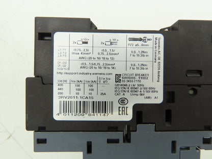 Siemens 3RV2011-1CA15 Motor Starter Protector 1.8-2.5A 1NO+1NC Aux S00 Lot of 3