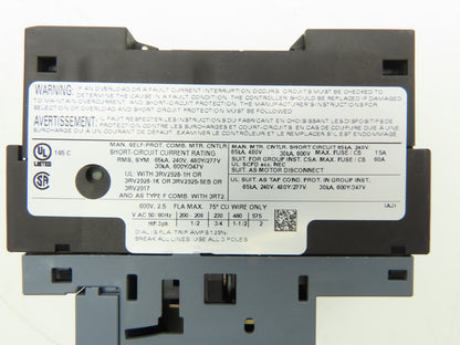 Siemens 3RV2011-1CA15 Motor Starter Protector 1.8-2.5A 1NO+1NC Aux S00 Lot of 3