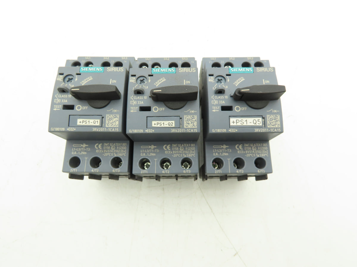 Siemens 3RV2011-1CA15 Motor Starter Protector 1.8-2.5A 1NO+1NC Aux S00 Lot of 3