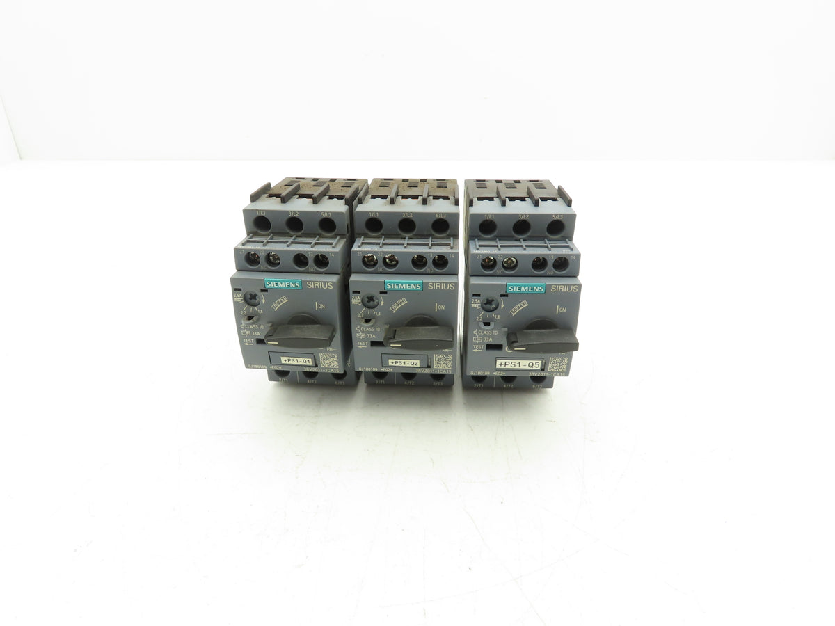 Siemens 3RV2011-1CA15 Motor Starter Protector 1.8-2.5A 1NO+1NC Aux S00 Lot of 3