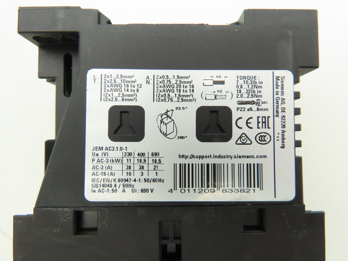 Siemens 3RT2028-1BB40 Motor Starter Contactor 25Hp 575V 3Ph 24V Lot of 3