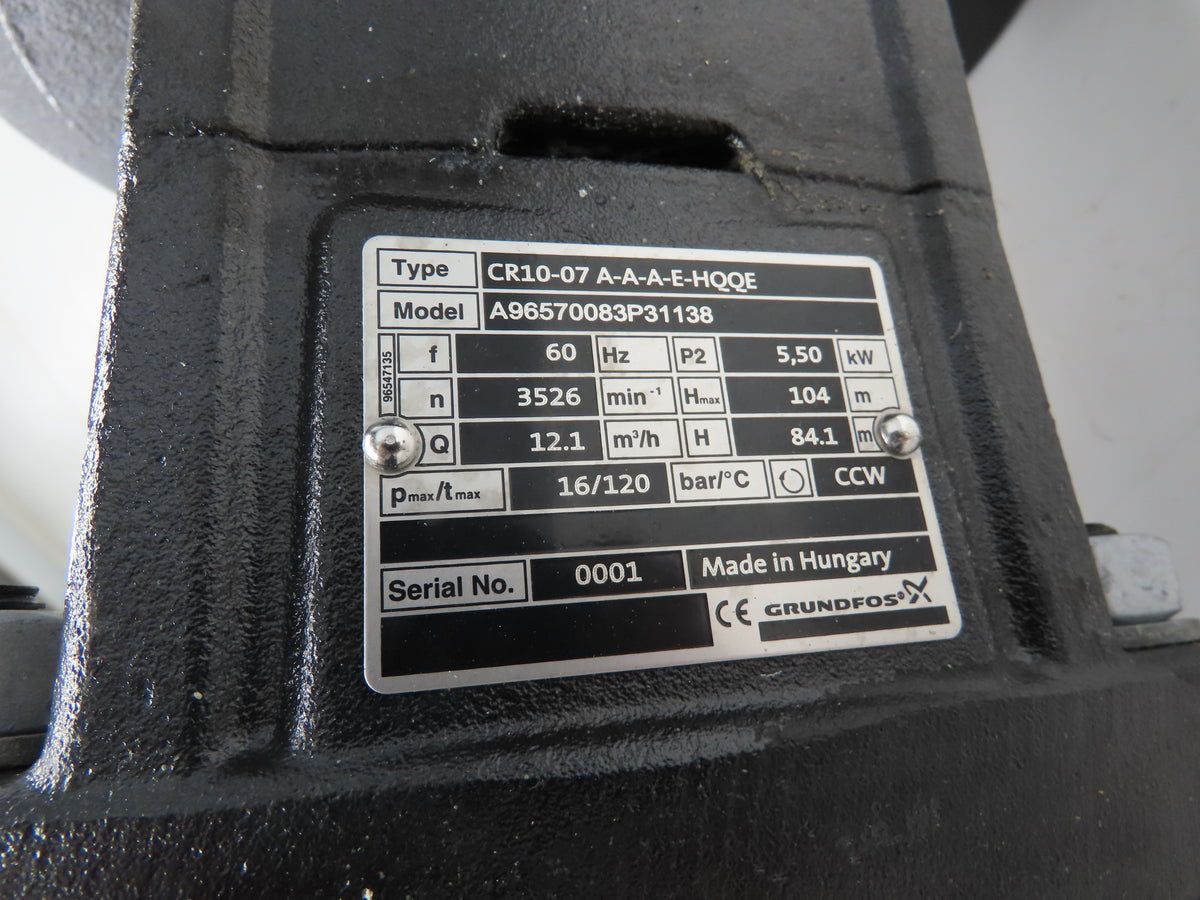 Grundfos CR10-07 A-A-A-E-HQQE Centrifugal Inline Pump 5.5kw 480V 3PH READ
