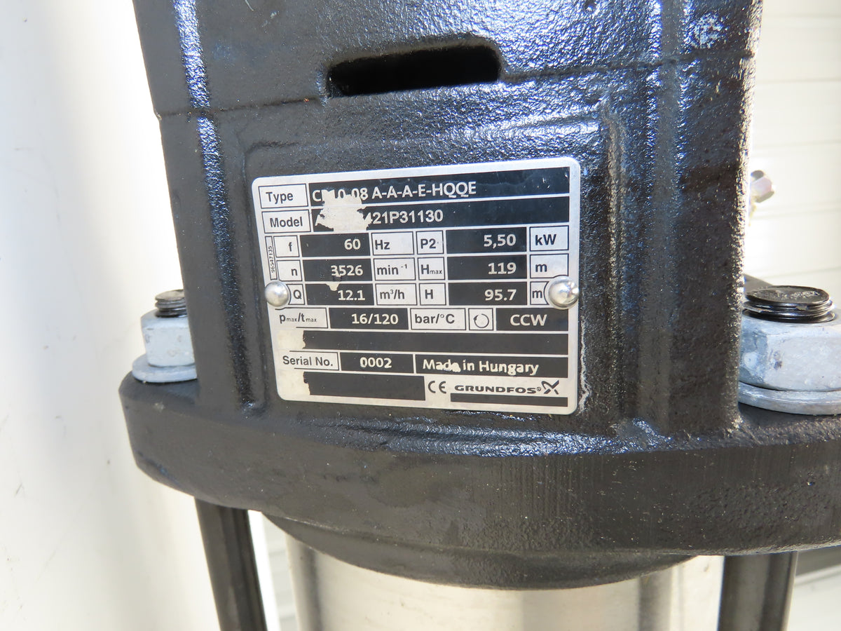 Grundfos CR10-08 A-A-A-E-HQQE Centrifugal Inline Pump 5.5kw 480V 3PH READ
