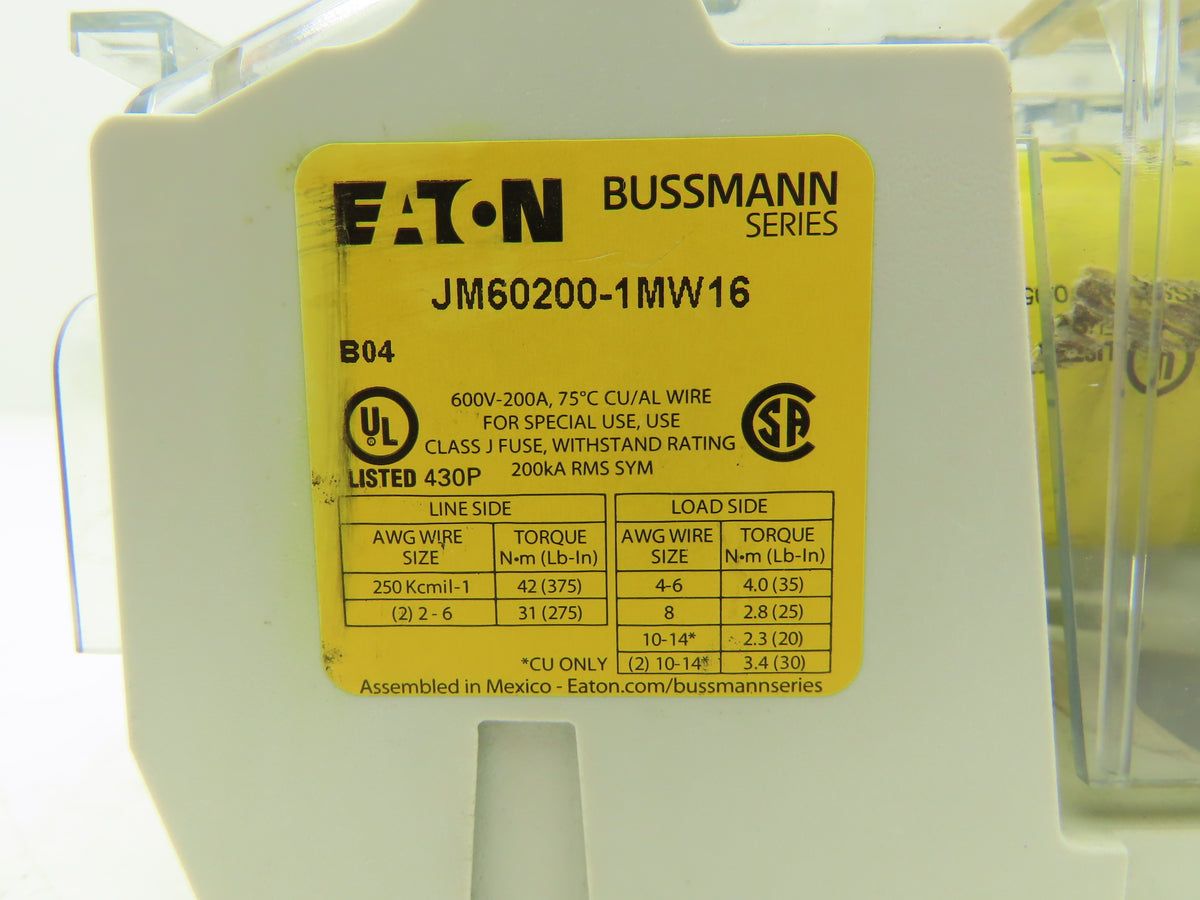 Eaton Bussmann JM60200-1MW16 Class J Power Distribution Fuse Block 200A 600V 1P