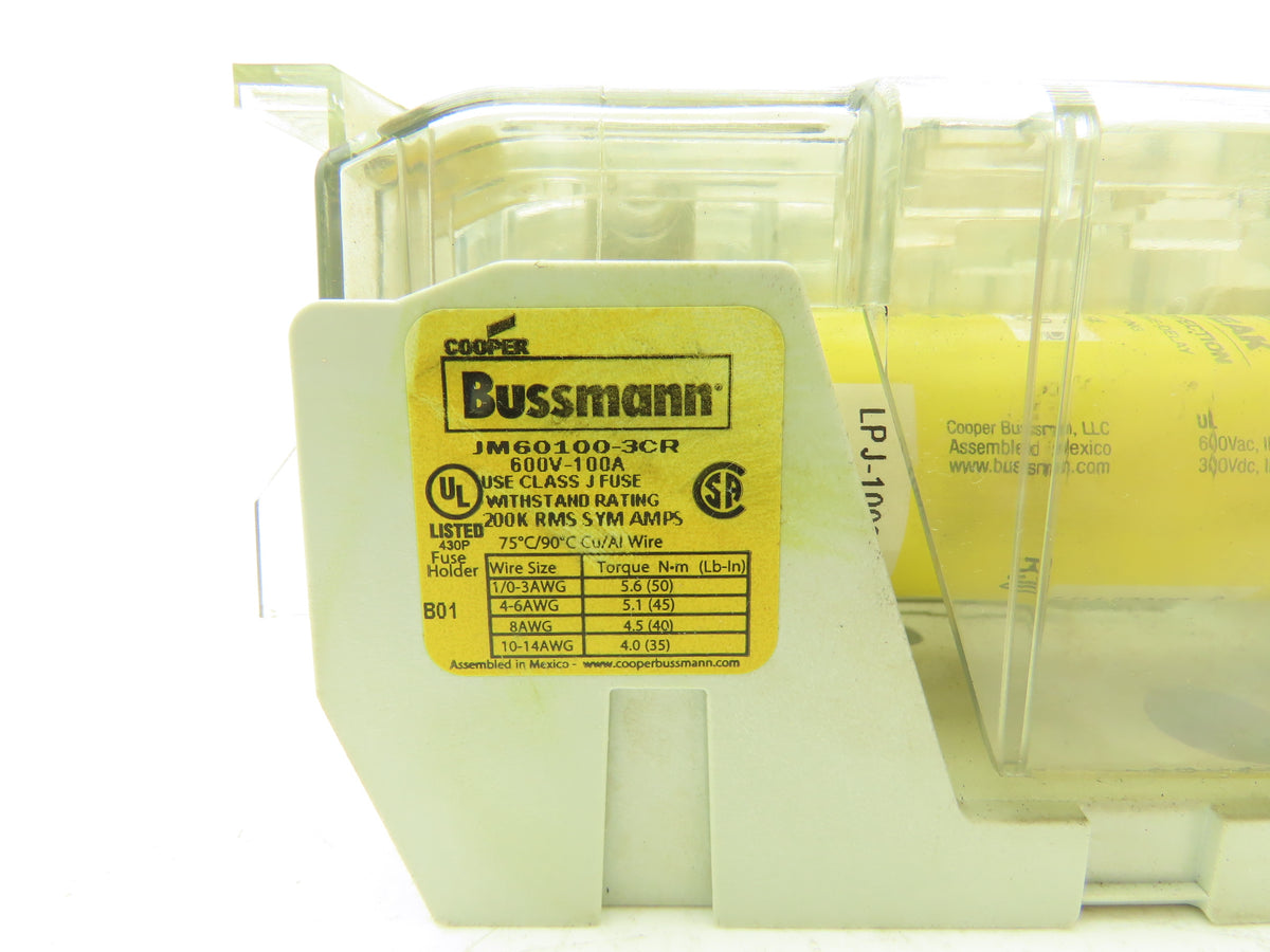 Bussmann JM60100-3CR Class J Fuse Holder 600V 100A 3-Pole Box Lug w/ Cover