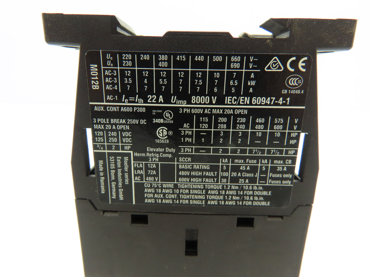 Eaton DILM12-10 24VDC Contactor XTCE012B10TD w/ DILA-XHI13 Aux 1NO+3NC Lot of 3