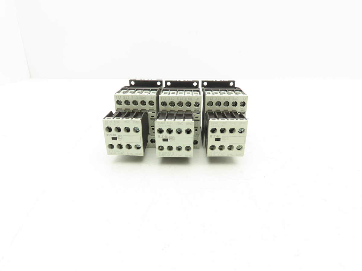 Eaton DILM12-10 24VDC Contactor XTCE012B10TD w/ DILA-XHI13 Aux 1NO+3NC Lot of 3
