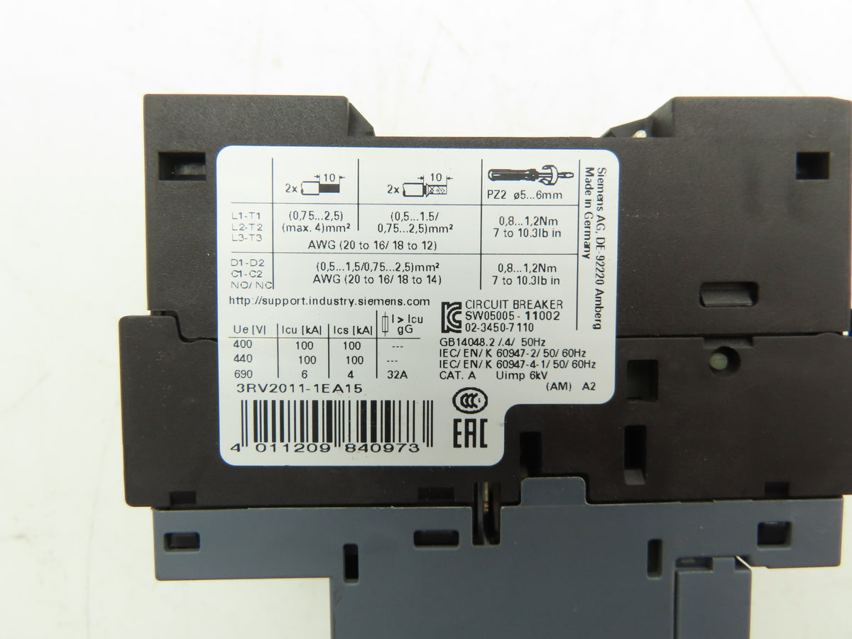 Siemens 3RV2011-1EA15 Motor Starter Protector 2.8-4A S00 w/ 1NO+1NC Aux Lot of 3