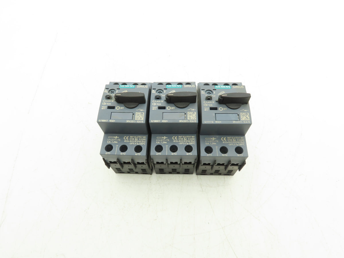 Siemens 3RV2011-1EA15 Motor Starter Protector 2.8-4A S00 w/ 1NO+1NC Aux Lot of 3