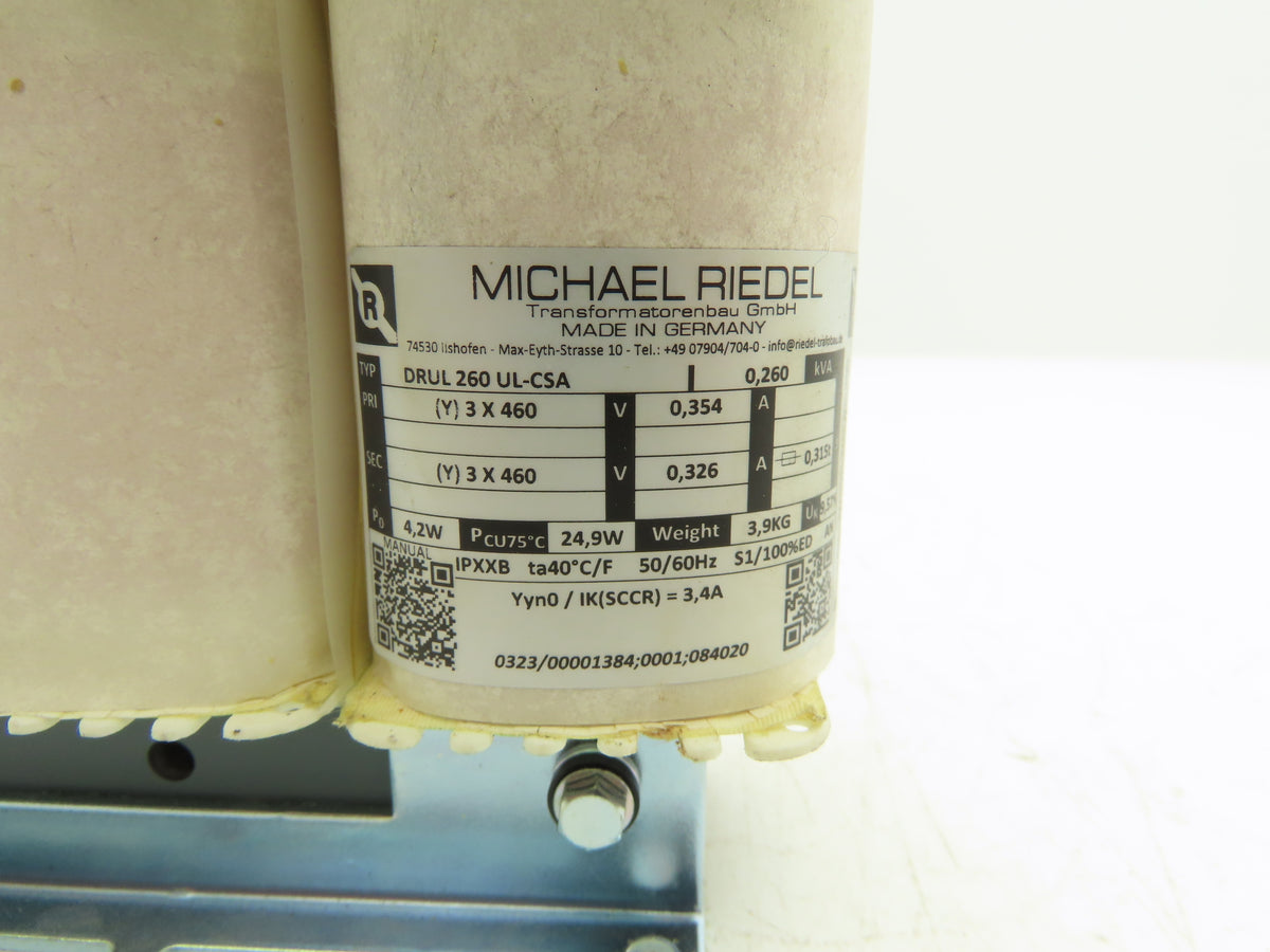 Michael Riedel DRUL 260 UL-CSA 3-Phase Isolation Transformer 0.26kVA 460V-460V