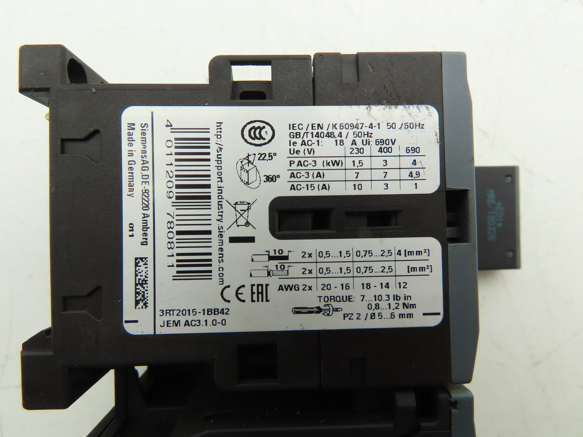 Siemens 3RT2015-1BB42 Contactor 3RU2116-0HB0 24VDC w/Overload 0.55-0.8A Lot of 6