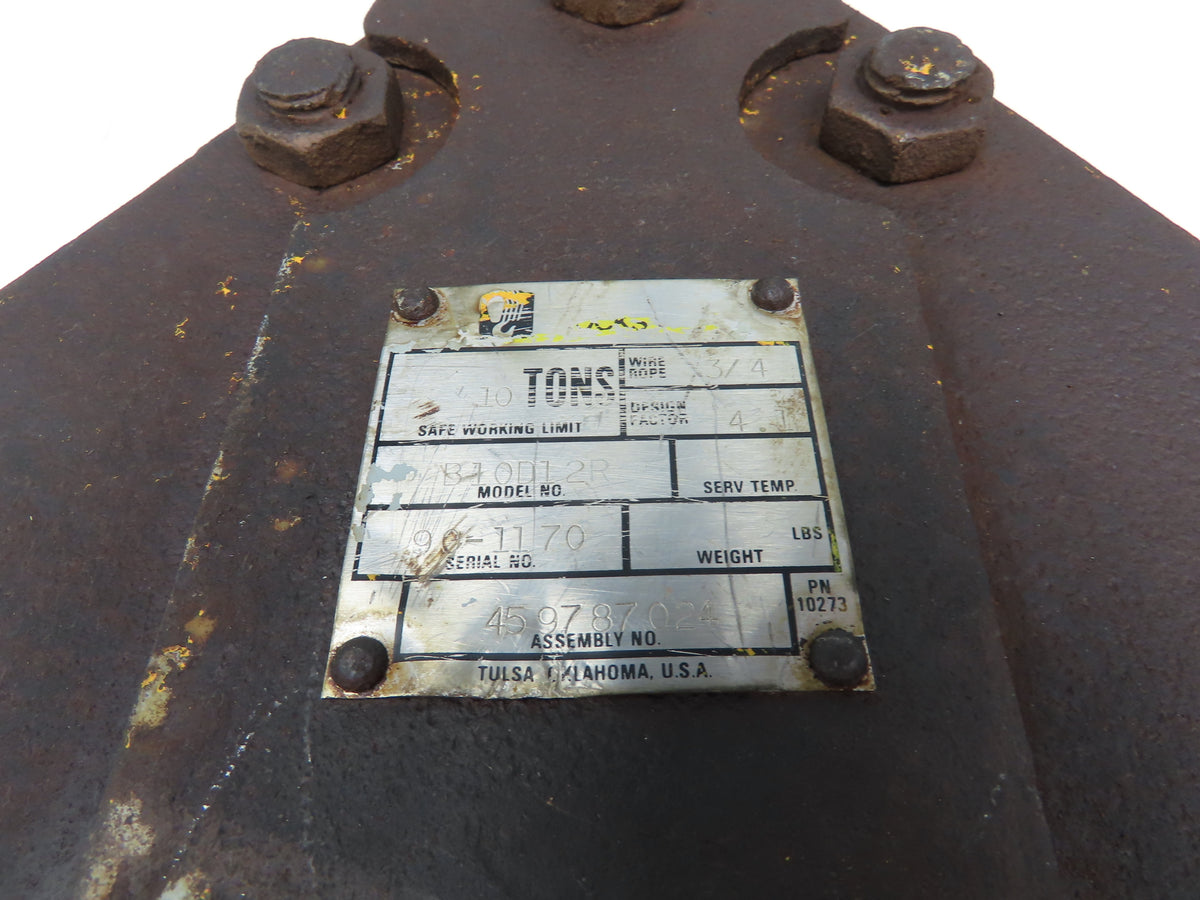 Johnson B10D12R 10 Ton 2-Sheave Snatch Block Wire Rope Lifting Pulley w/Shackle