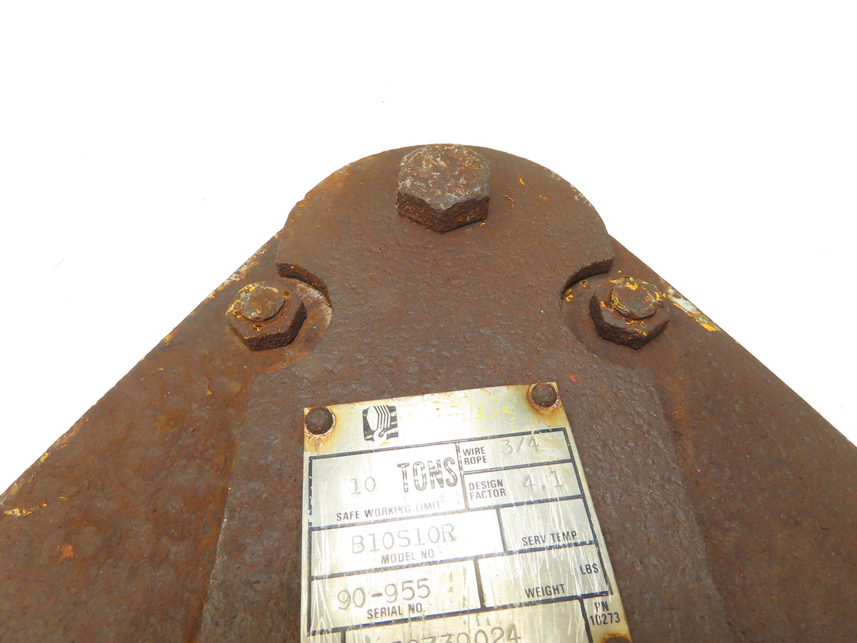 Johnson B10S10R 10 Ton 1-Sheave Snatch Block Wire Rope Lifting Pulley w/Shackle