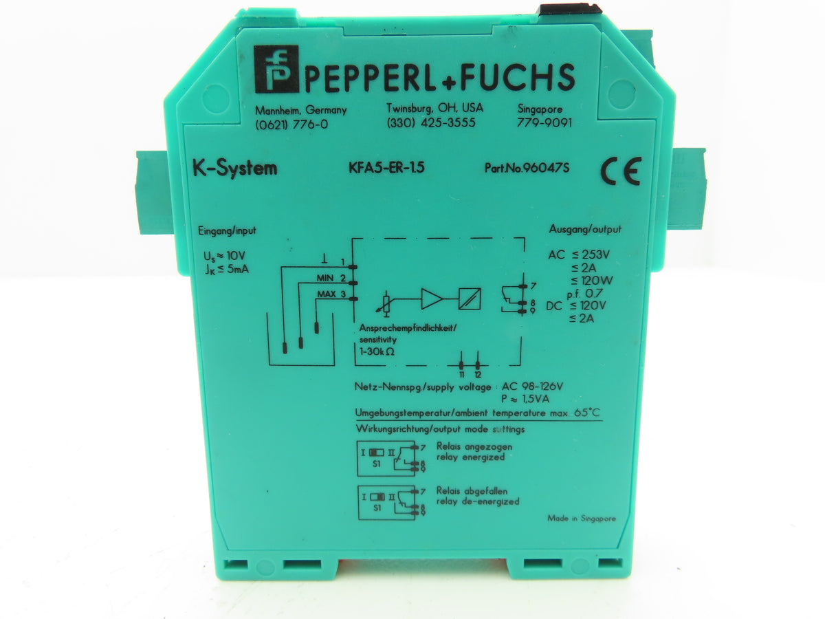 Pepperl+Fuchs 96047S K-System Conductive Level Relay 120VAC DIN Rail