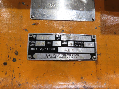 L&J No 100 Mechanical OBI Punch Press 100 Ton Air Brake Clutch 4" Stroke 10Hp
