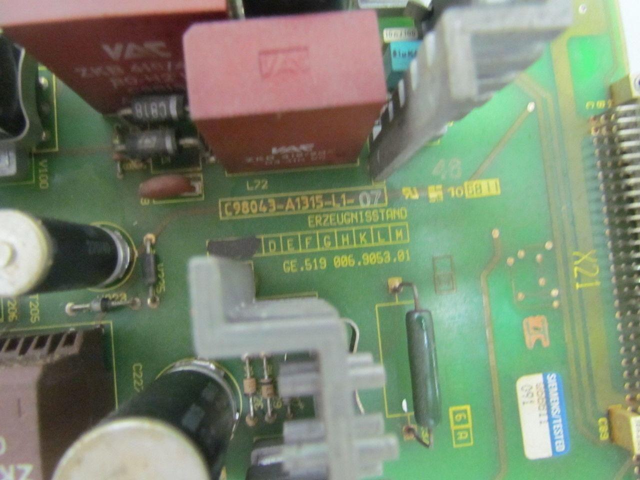 Siemens 6 EW 1890-0AB Power Supply Fan Tray Circuit Board