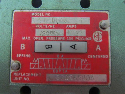 Numatics 33DSA500K 33DSA5 K Pneumatic Solenoid Valve 120V .37Amp 150psi