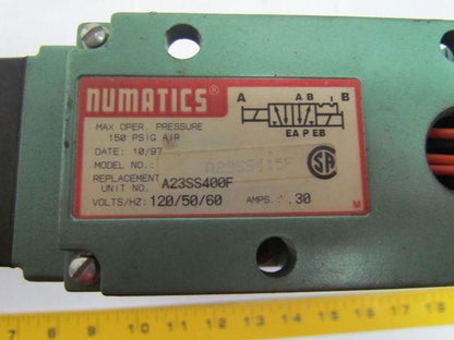 Numatics A23SS415F A23SS400F Pneumatic Solenoid Valve w/Manifold Block 120V