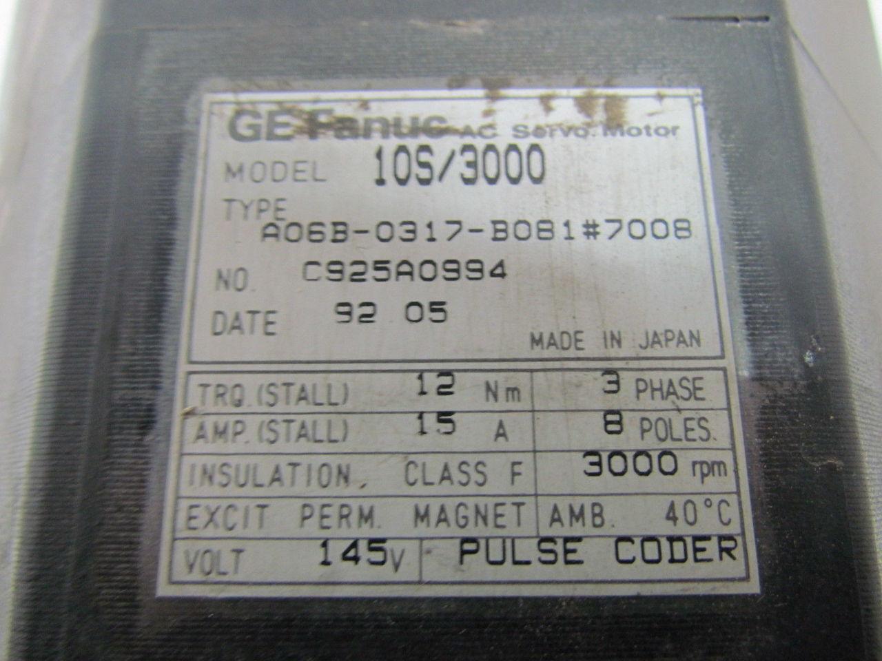 GE Fanuc 10S/3000 A06B-0317-B081#7008 AC Servo Motor