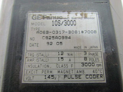 GE Fanuc 10S/3000 A06B-0317-B081#7008 AC Servo Motor
