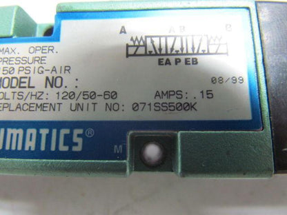 Numatics 071SS500K000030 071SS500K Pneumatic Solenoid Valve 150psi