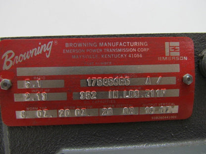 Browning 175Q56R5 Emerson 5:1 Speed Reducer Gear Box 2.13 Input HP NEW