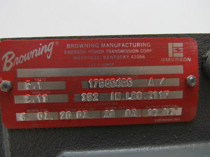 Browning 175Q56R5 Emerson 5:1 Speed Reducer Gear Box 2.13 Input HP NEW