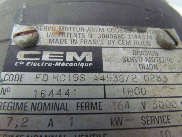 CEM Electro-Mecanique FD MC19S A4538/2 0283 1 KW 3000 RPM Servo Motor 7.2 AMP
