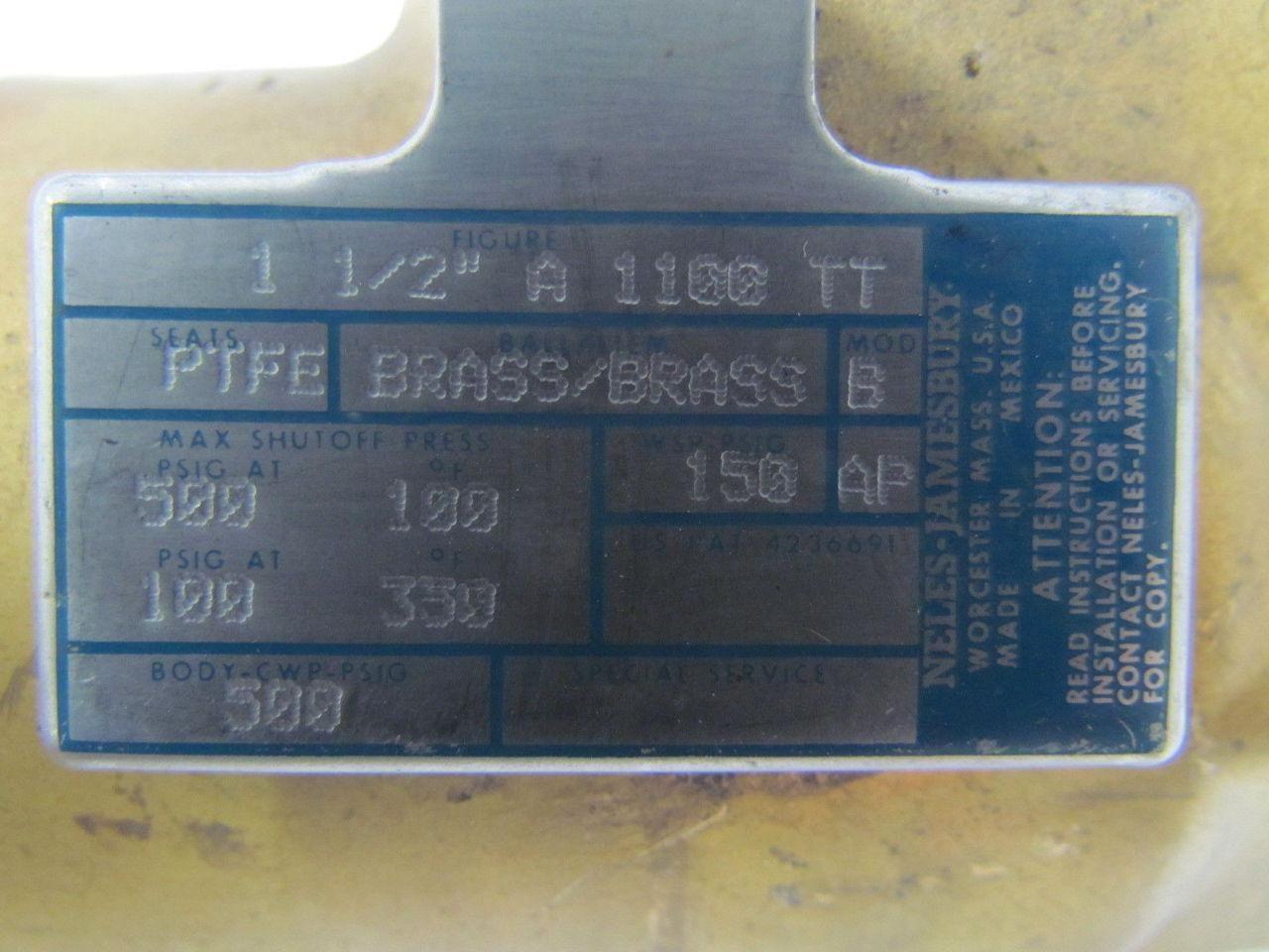 Neles-Jamesbury A 1100 TT 1-1/2" NPT Brass Ball Valve Model B Class 150 NEW