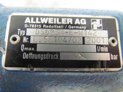 Allweiler AG DSD23M-E-W142 L.58194/02 Valve 1/2-3/4" NPT Ports Pressure Relief