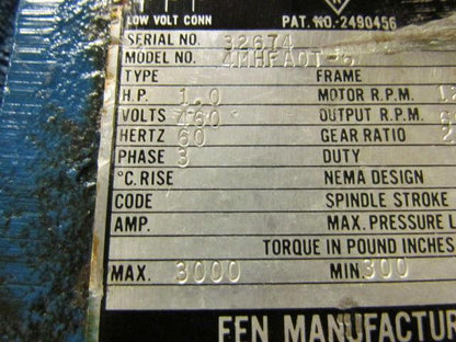 Fen Manufacturing 4MHFAOT-6 Automatic Power Wrench 20:1 460V 1HP Variable Torque