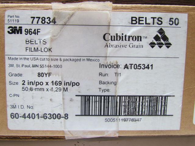 3M Cubitron 964F 2x169" 80YF Grit Sandpaper Belts Cloth Back Film-Lok 50-Belts