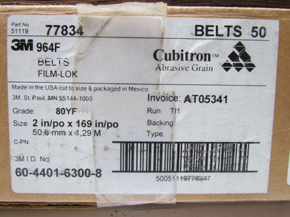 3M Cubitron 964F 2x169" 80YF Grit Sandpaper Belts Cloth Back Film-Lok 50-Belts