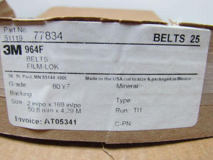 3M Cubitron 964F 2x169" 80YF Grit Sandpaper Belts Cloth Back Film-Lok 50-Belts