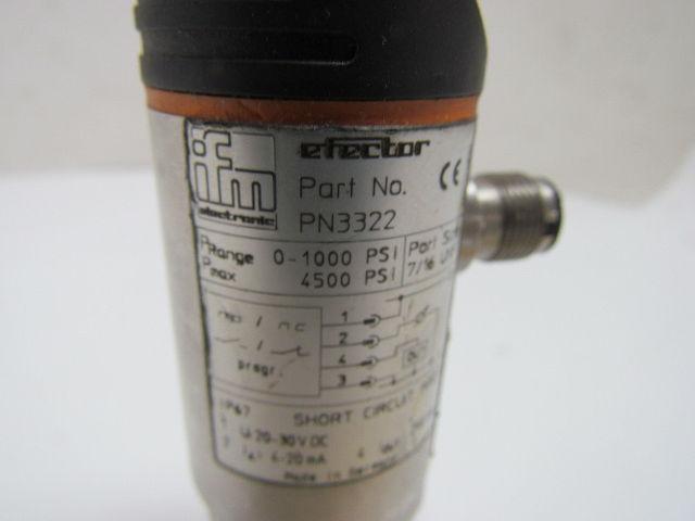 IFM Efector PN3322 Electronic Pressure Monitor 7/16 UNF Port 20-30 VDC