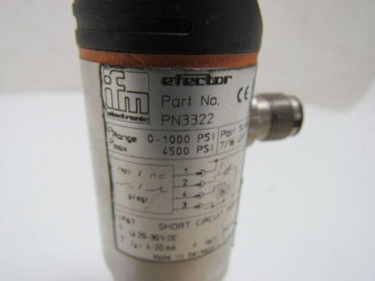 IFM Efector PN3322 Electronic Pressure Monitor 7/16 UNF Port 20-30 VDC