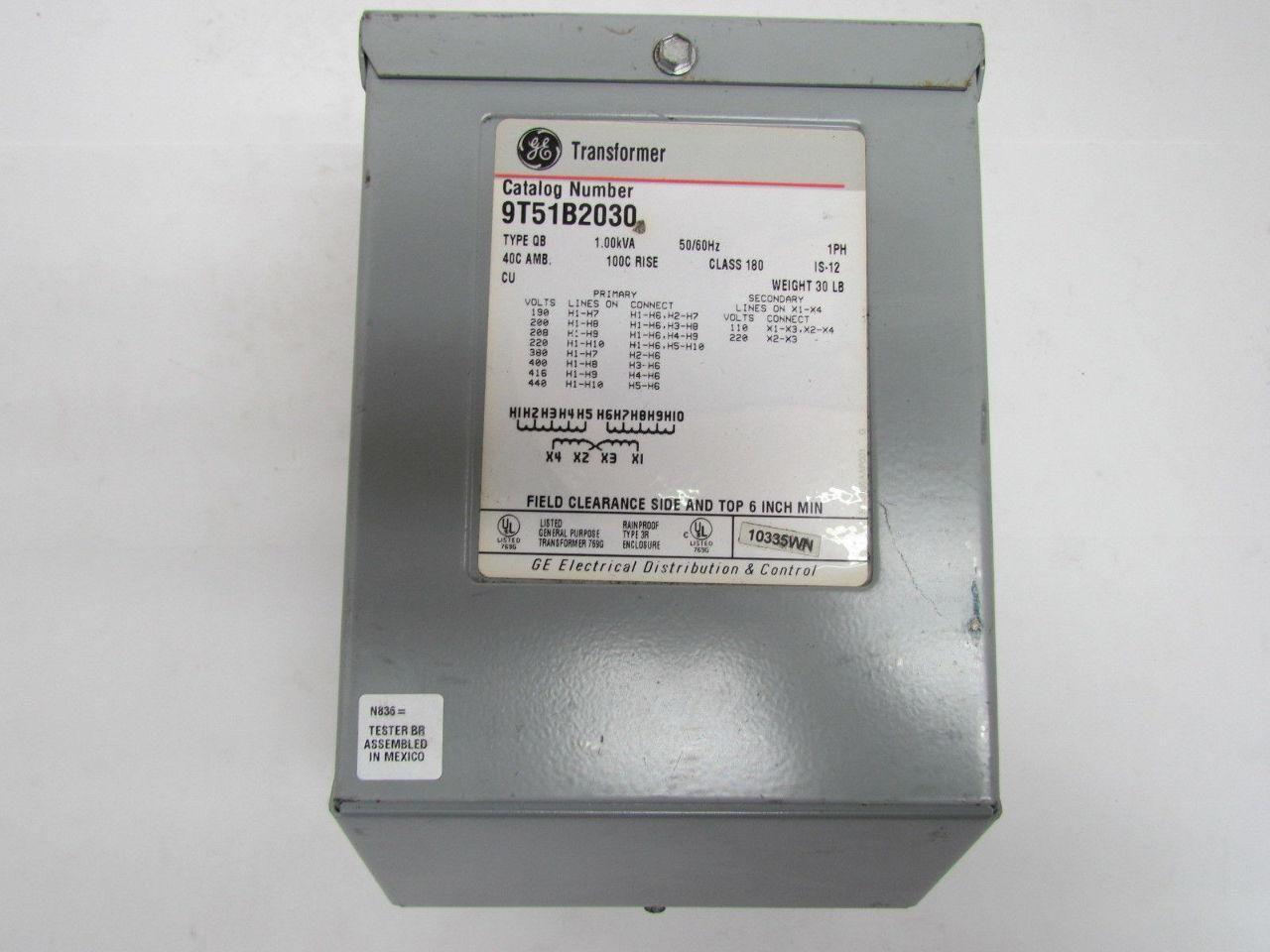 GE General Electric 9T51B2030 Type QB Multi-Tap Transformer 1.00 KVA Class 180