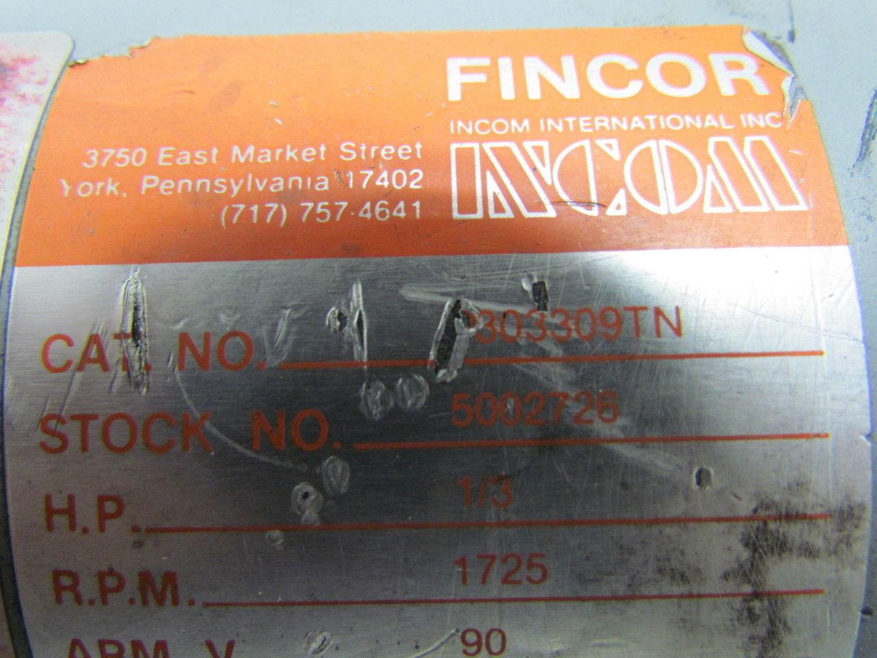 Fincor 9303309TN 5002726 1/3 HP 1725 RPM 90V 48C Frame TENV DC Motor