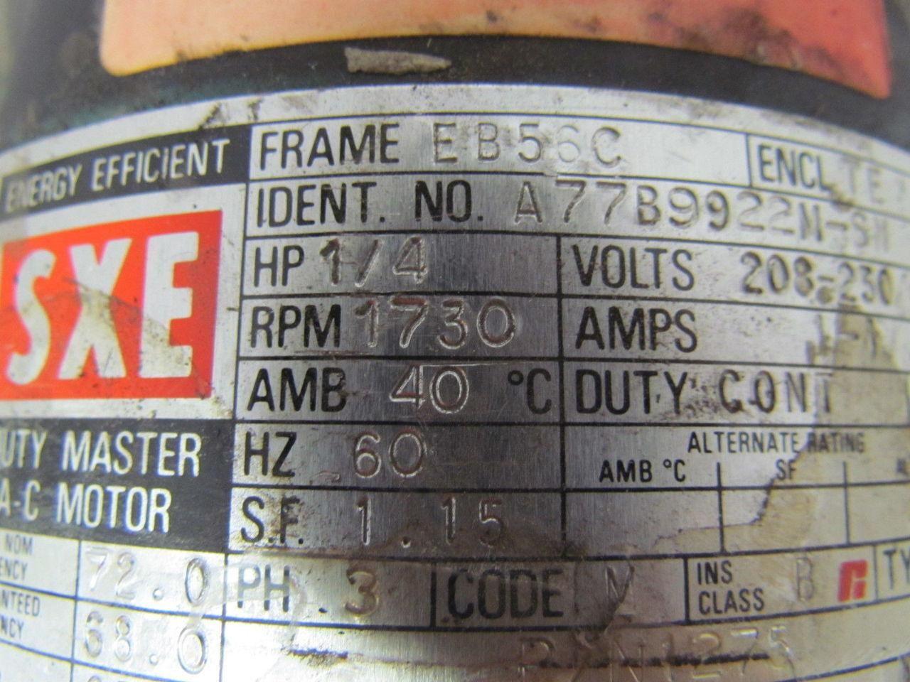 Reliance SXE Energy Efficient 1/4 HP 1730RPM 56C Frame Duty Master AC Motor