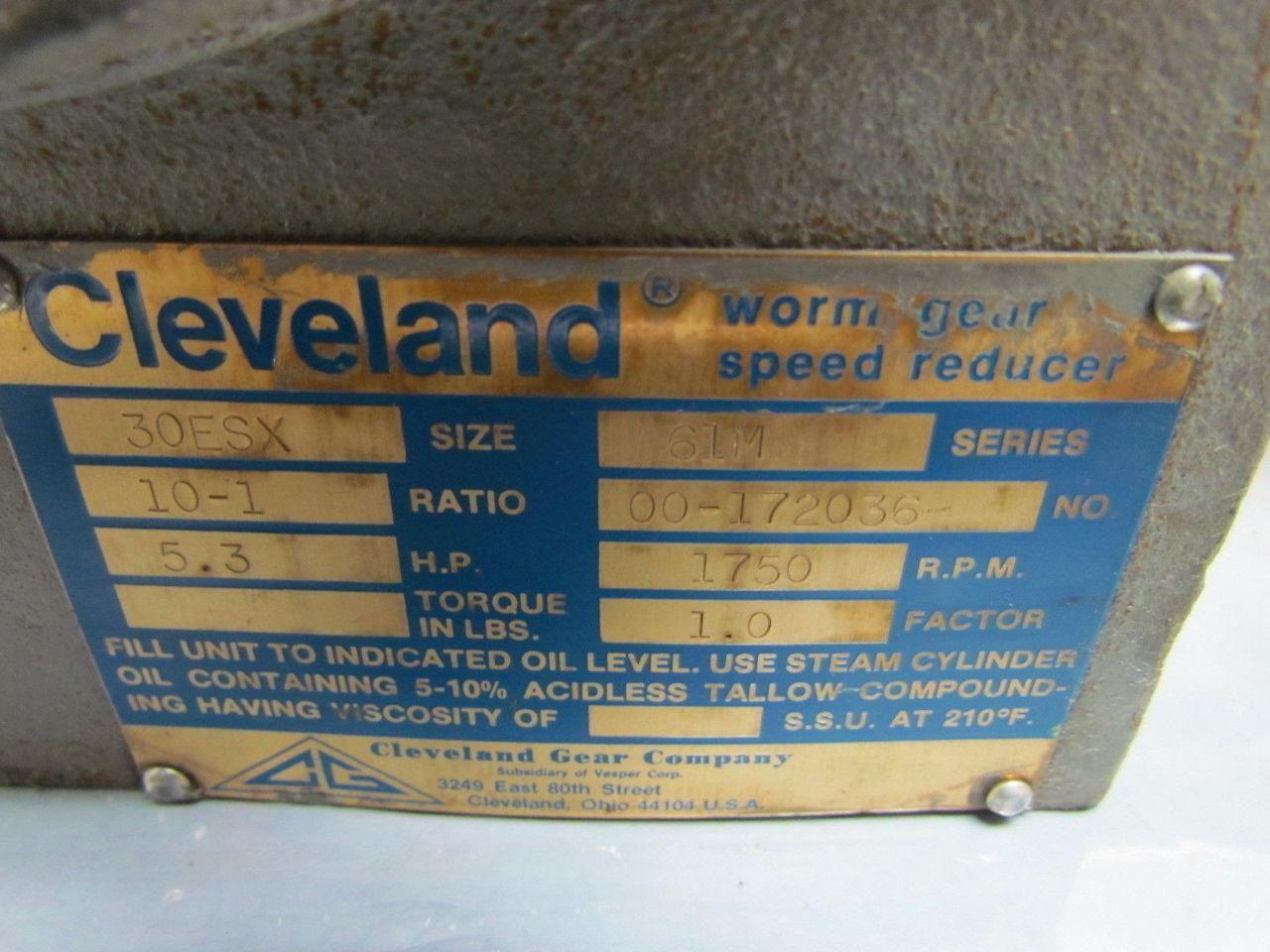 Cleveland 30ESX 61M Series 10:1 Ratio 5.3 HP 1750 RPM Speed Reducer Gear Box