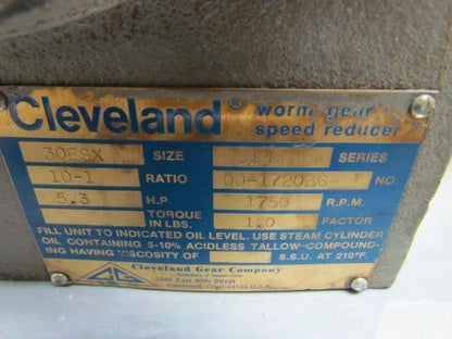Cleveland 30ESX 61M Series 10:1 Ratio 5.3 HP 1750 RPM Speed Reducer Gear Box
