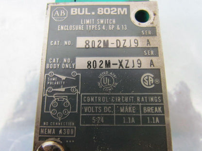 A-B Allen Bradley 802M-DZJ9 802M-XZJ9 Series A Limit Switch 5-24 VDC 802M-DX