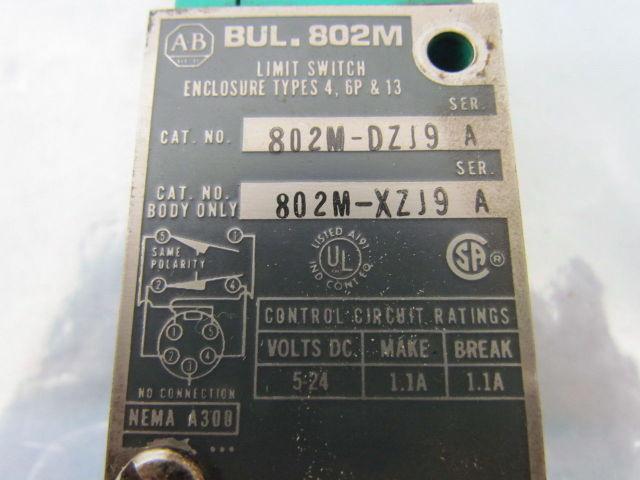 A-B Allen Bradley 802M-DZJ9 802M-XZJ9 Series A Limit Switch 5-24 VDC 802M-DX